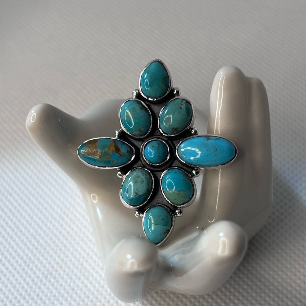 Adjustable Sterling Silver Royston Turquoise Clus… - image 2